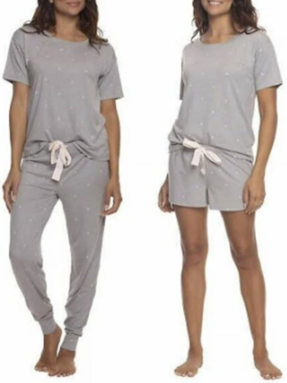Felina Women's 3 Piece Lounge Set New Gray Pink Stars Pajama Set Size L